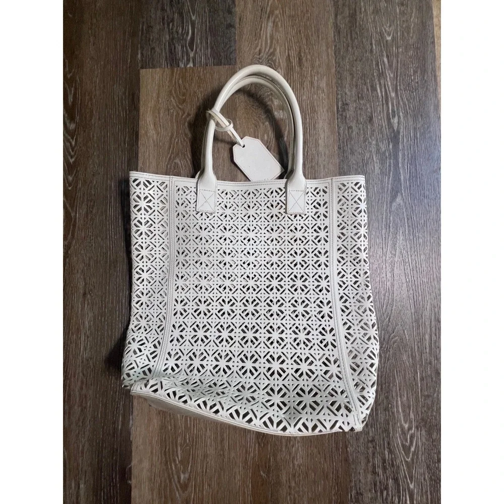 Tory Burch Cream Laser-Cut Leather Tote